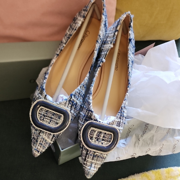 Elegant Blue Tweed Women's Shoes - Picture 1 of 10